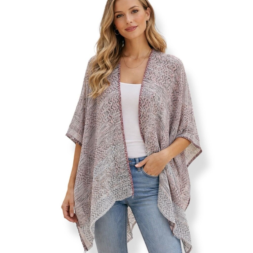 J. Jill Pure Jill Knit Boho Pink, White and Black Poncho